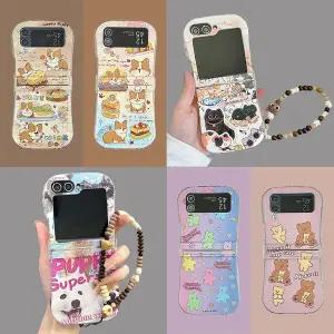 [유니커블]갤럭시 z플립 7 6 5 4 3 귀여운 애니멀 캐릭터 투명 힌지 보호 손목 스트랩 하드 케이스 지플립