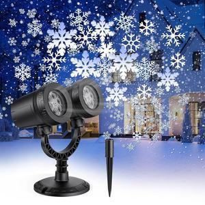 퓨션 스노우플레이크 크리스마스 프로젝터 조명 실외, 더블 헤드 스노우플레이크 프로젝터 조명 방수, 홀리데이 프로젝터 조명 실외, 타이머가 있는 실내 벽 창문 크리스마스 장식용 야외 조명