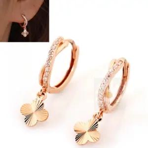 굿데이 4CR 14K 18K 네잎클로버 컷팅 귀걸이 꽃잎 원터치 큐빅 이어링 예물 생일 기념일 이벤트 선물 오피