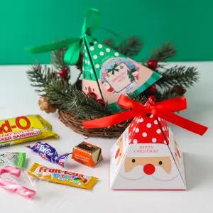 10개_크리스마스 세모상자+간식6종+메시지 과자 포장 선물 세트 어린이 유치부 학원 학생 초등 학교 다과