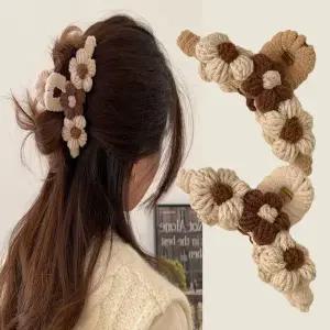 [콩심팥심]여성 니트 꽃 겨울 집게핀 헤어집게 머리 고정 삔