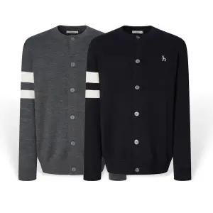 [헤지스][25FW][2컬러 택1] 남성 소매 배색 라운드넥 가디건 HZSW5D200