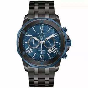 Bulova Men 마린 Star 크로노그랩 Date 쿼츠 블랙 블루 시계 [세금포함] [정품] 44MM 98B410 패션시계 손목