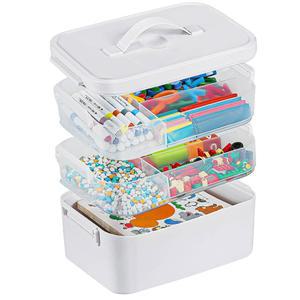 Gifhomfix 3겹 플라스틱 공예 정리함 및 분리 가능한 트레이가 있는 보관함, 뚜껑과 손잡이가 보관 용기, 구슬, 바느질, 도구를 정리할 수 미술 용품