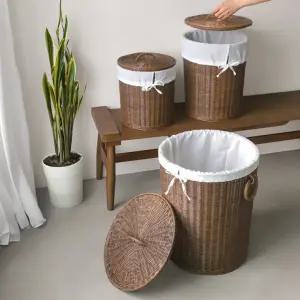 수제 라탄 빨래바구니 다용도 정리수납함 뚜껑형 3size