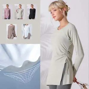 [콩심팥심]옆트임티 요가복 긴팔 티셔츠 필라테스복 스포츠 운동 필라테스복