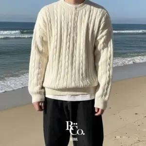 헨리넥니트 겨울 울 캐시 보카시 케이블꽈배기 부드러운 두툼 루즈핏 어깨