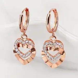 루이델라 14K 18K 여성 데일리 트윈 하트 원터치 금 귀걸이