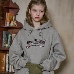 뮤직 모먼츠 자수 후드티 그레이