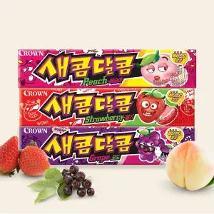 크라운 새콤달콤 스틱 3종 45개입 (딸기15+포도15+복숭아15)
