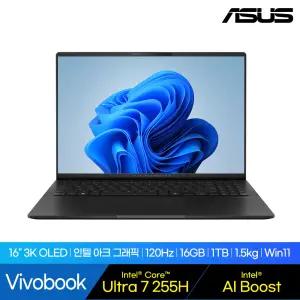 [전시제품] ASUS 비보북 S 16 OLED S5606CA-RI162W 2025 최신 인텔 코어 Ultra 7 255H 1TB 16GB WIN11 Home