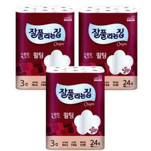 잘풀리는집 퀼팅 3겹 광폭 무형광 화장지 30m, 24롤, 3팩