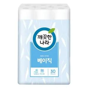 화장지 베이직 깨끗한나라 40mX30롤 무형광 미용위생용품 고급 깨끗한나라 40mX30롤 비데 두루마리