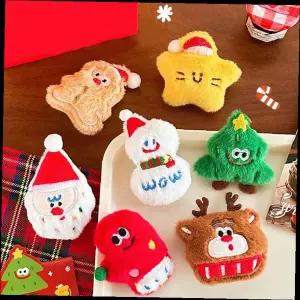 크리스마스 캐릭터 브로치 산타 눈사람 별 트리 루돌프 털 인형 옷핀 장식용 뱃지
