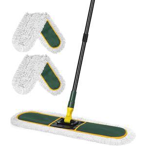 바닥 청소용 24인치 상업용 먼지 걸레, 교체용 걸레 패드가 있는 대형 산업용 먼지떨이 습식 건조 빗자루, 사무실 차고 경목 창고