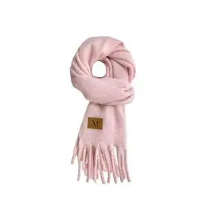 MUCENT Signature Muffler Brown Leather Patch Long Baby Pink 무센트 시그니처 머플러 브라운 레더 패치