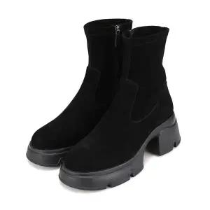 [BABARA](대구신세계)스웨이드 양가죽스판 몰드6cm앵클부츠 BBI830BK