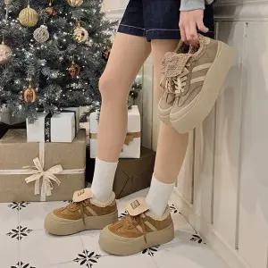 [디아슈즈]가프 양털포인트 기모안감 겨울 키높이 통굽 스니커즈 6cm