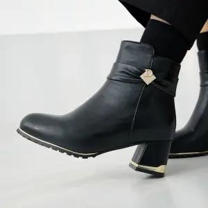 기모안감 르아 청키힐 금장 큐빅 앵클부츠 6cm