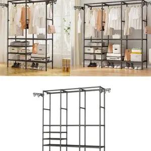 다용도 행거 공간활용 선반형 스탠드 조립식 옷장 옷걸이 2단 정리 튼튼한 모듈형 자취방 모던한 심플한