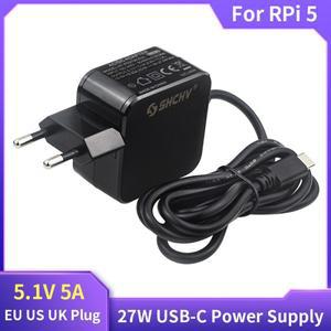 라즈베리 파이 5 전원  장치  27W 5.1V 5A USB C 타입 충전기 어댑터  EU 미국  플러그 4B RPI