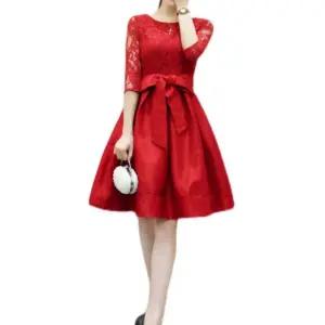 캐주얼 레드미니드레스 원피스 카라 여름 반팔 짧은 여성