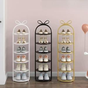 좁은현관 슈즈렉 조립식 좁은 미니틈새신발장 있는 6단 화이트 인비트윈 원형 부직포