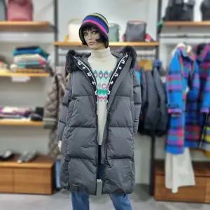 베네통/애플아울렛/니트 배색 폭스퍼 구스 롱 패딩/BAPD58461