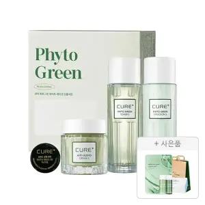 김정문알로에 큐어 피토 그린 화이트 에디션 세트, 1개+증정(쇼핑백, 1개+피토 그린 앰플 마스크 30ml, 1매+화장솜 80매, 1개+수딩토너 20ml&에멀젼 20ml, 1개)