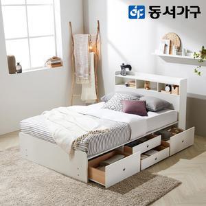동서가구 미휴화이트 수납헤드 깊은서랍 슈퍼싱글 SS 침대+양면 매트리스 DF638732
