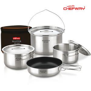 국산 쉐프웨이 마스터 통삼중 스텐코펠 냄비 후라이팬 캠핑취사용품 7P코펠세트