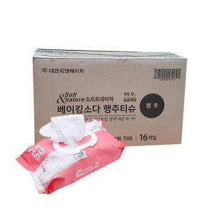 소프트네이처 베이킹소다 행주 티슈 70매 1박스 16개 주방 청소 뽑아쓰는 물티슈 크린행주
