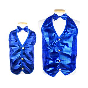 반짝이 조끼 블루 웨이터 스팽글 무대 의상