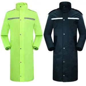 남녀공용 롱코트 방수우의 1p 야외 순찰 장교 반사띠 블랙 형광 카모 성인 레인코트