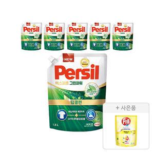 퍼실 엑스퍼트 그린파워 드럼/일반겸용 리필 1.8L, 6개+증정(프릴 시크릿 오브 베이킹소다 레몬 300ml, 1개)