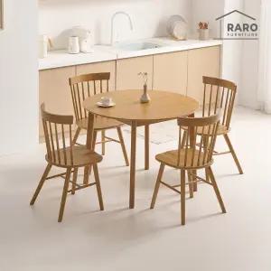 [/착불배송] 헤이즐 1000 고무나무 원목 원형 2인 4인 식탁 세트(식탁+의자4)