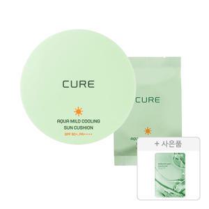 김정문알로에 큐어 아쿠아 마일드 쿨링 선쿠션 기획구성, 1개 (본품 25g, 1개 + 리필 25g, 1개) + 증정(리알로에 피토 그린 앰플 마스크 30ml, 1매)