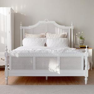 [피어젠]데이지 프렌치 엔틱 라탄 퀸사이즈 Q 침대 신혼 부부 침대프레임 원목 화이트