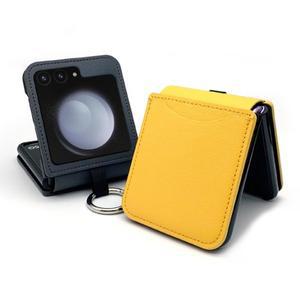 갤럭시 Z플립6 힌지보호 스카이 천연소가죽 카드포켓 링 휴대폰 케이스 제트플립6/5/4/3/2 커버