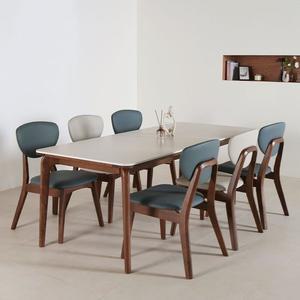 [스코나] 카튼스 호두나무 월넛 포세린 세라믹 6인 식탁세트(의자형)