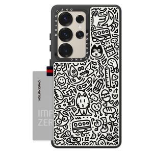 모란카노 갤럭시 S25 울트라 시크릿 포켓 가죽 카드 수납 디자인 라인아트 플러스 케이스