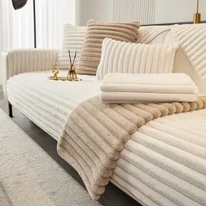 스트라이프 래빗 밍크퍼 소파패드 70x180cm 3인용