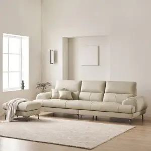 삼익가구 베이번 천연 통가죽 4인용 소파 스툴포함)