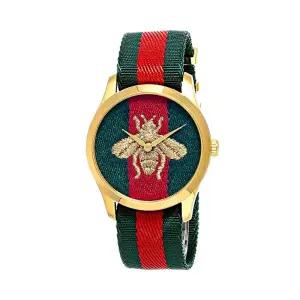 구찌 YA126487 G타임리스 남녀공용 나토밴드 쿼츠 38mm YA126487B