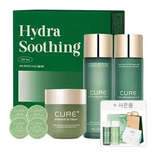김정문알로에 큐어 하이드라 수딩 선물세트, 1개 + 증정(쇼핑백, 1개 + 피토 그린 앰플 마스크팩, 1매 + 화장솜, 80매, 1개 + 안티에이징 크림 2ml, 1개 + 수딩토너 20ml&에멀젼 20ml, 1개)