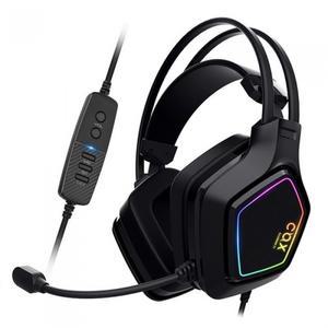 COX SCARLET 가상 7.1 RGB 노이즈 캔슬링 마이크 진동 초경량 헤드셋 LED 라이트 오버이어 리모콘 조작부