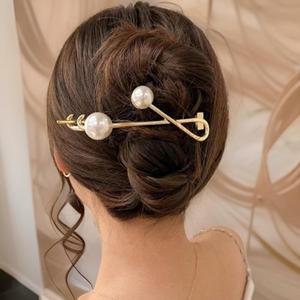 [다잇템] 여자 집게 진주 스페이스룩 왕 올림머리 비녀 헤어핀
