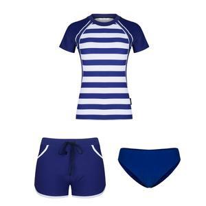 [제테스] 여성 슬림핏 반팔 래쉬가드 상하의+이너팬티 3피스 세트 네이비 L4A537