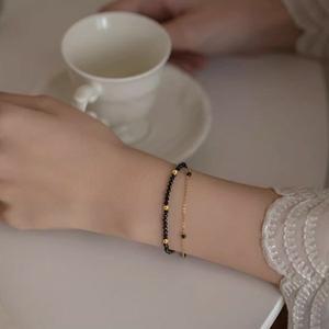 자키 블랙스피넬 비즈 크리스탈 원석 골드볼 팔찌