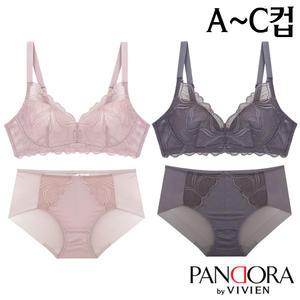 [판도라by비비안]A~C컵 풀레이스 노와이어 몰드브라팬티2종(PB7168)75A-90C